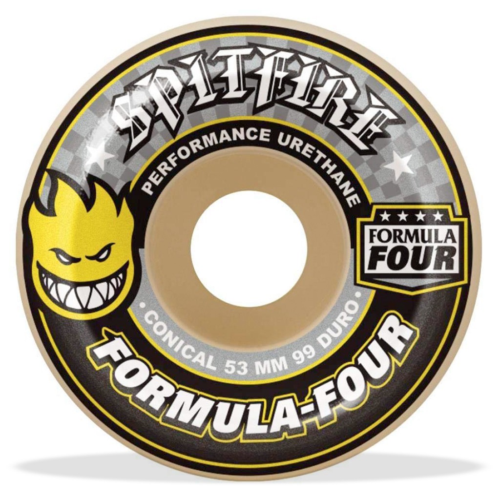 Roda Spitfire Wheels Conical Formula Four 53MM - 99DU - Branco / Preto / Cinza / Amarelo