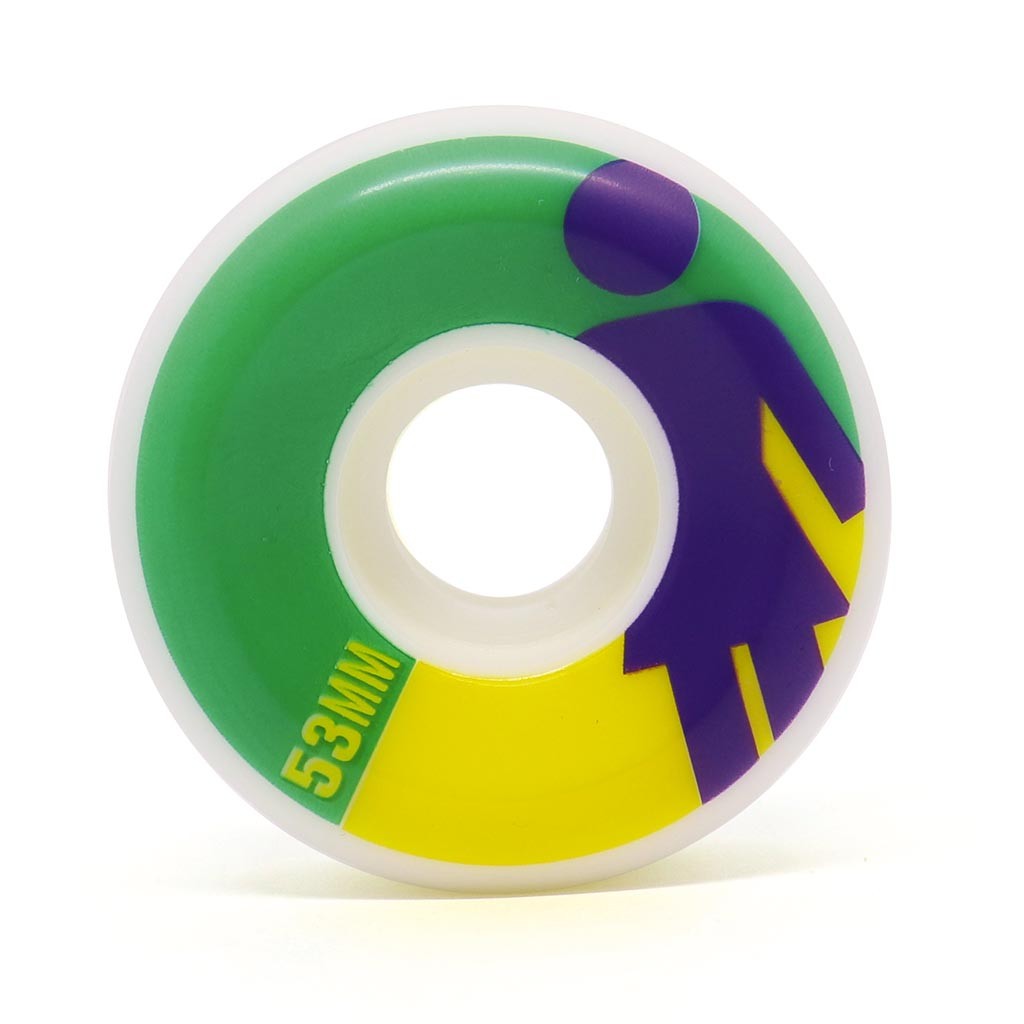 Roda Girl Skateboards OG Splitz 53MM - 99A - Branca / Verde / Amarelo / Roxo