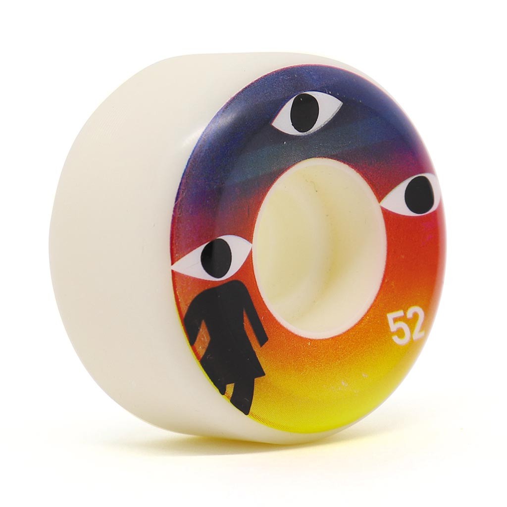 Roda Girl Skateboards Third Eye 52MM - 99A - Branca / Roxo / Laranja