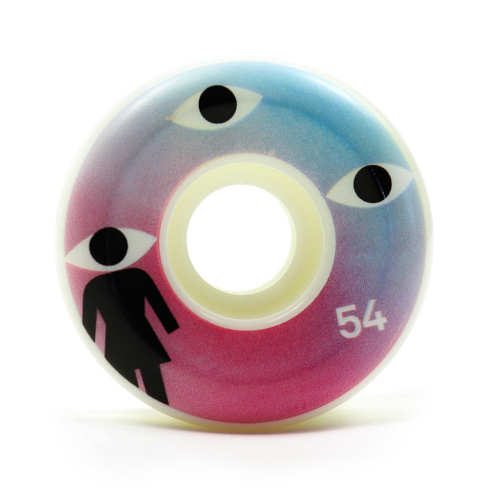 Roda Girl Skateboards Third Eye 54mm - 99A - Branca / Rosa / Azul