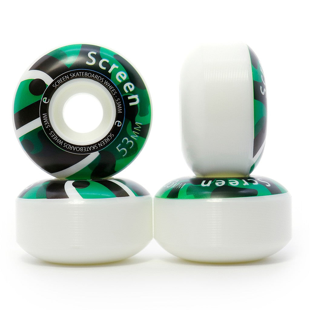 Roda Screen Skateboards Camo 53mm - 99A - Branco / Verde