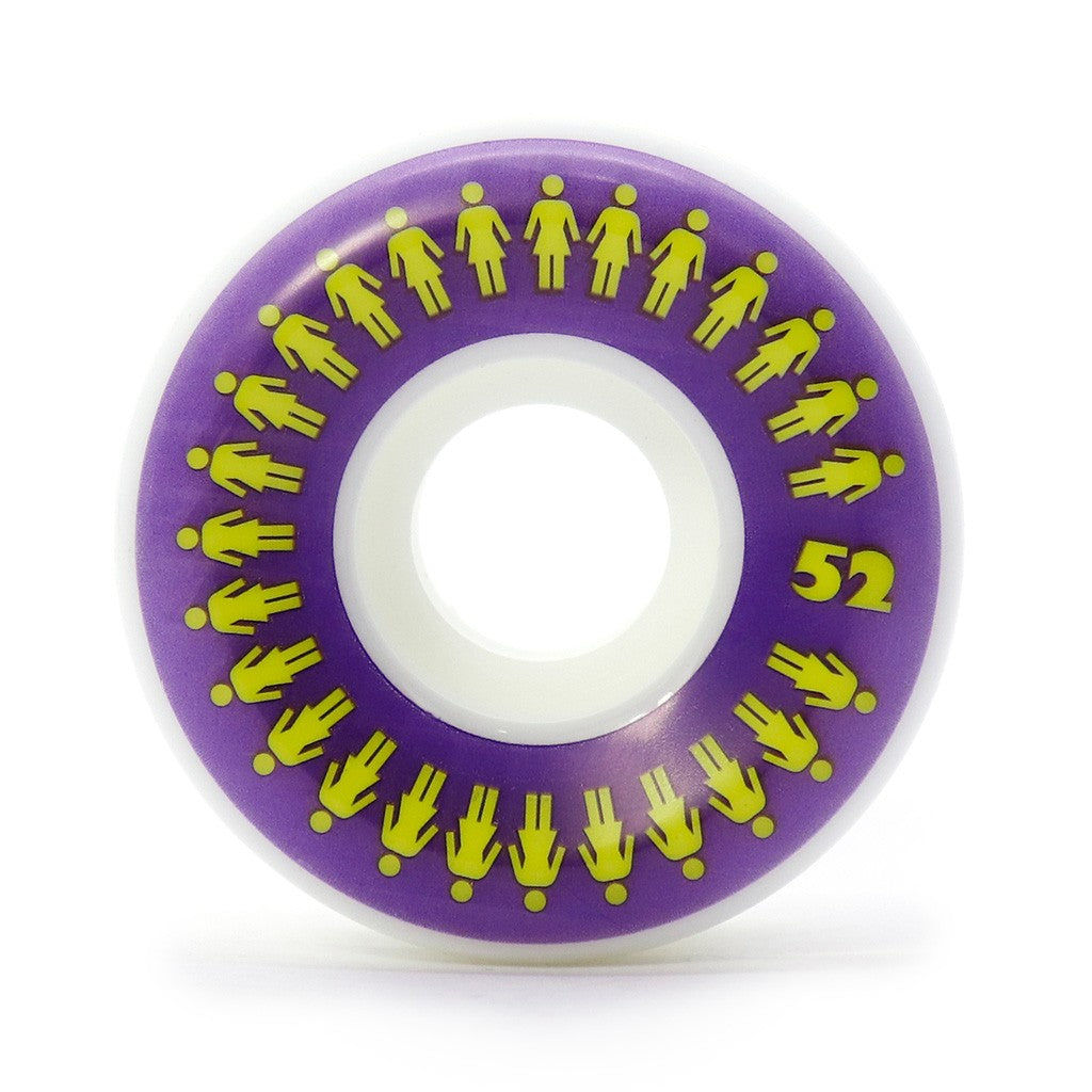Roda Girl Skateboards Repeater 52mm 99A - Branco / Roxo / Amarelo