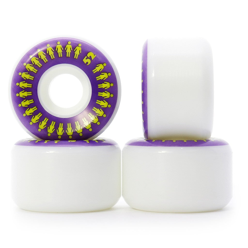 Roda Girl Skateboards Repeater 52mm 99A - Branco / Roxo / Amarelo