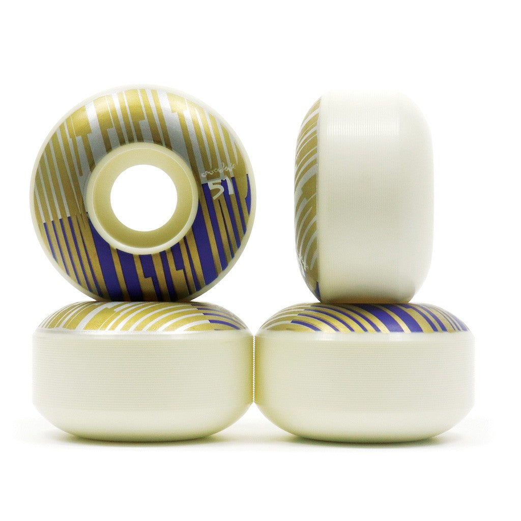 Roda Chocolate Skateboards Dont trip 51mm - 99A - Branco / Prata / Roxo / Dourado