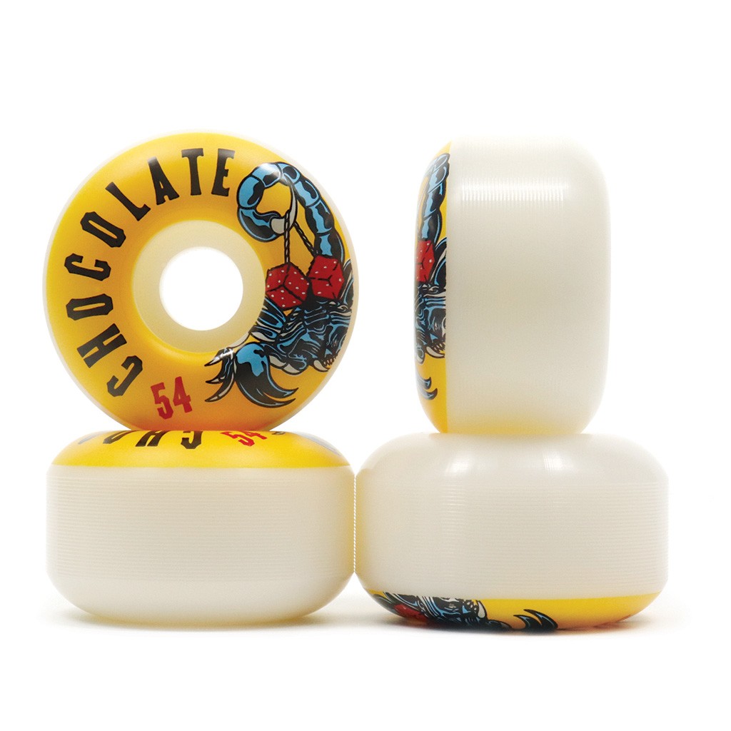 Roda Chocolate Skateboards Scorpion Dice 54mm - 99A - Branco / Amarelo