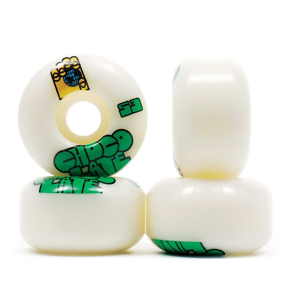 Roda Chocolate Skateboards Worldwide 53mm - 99A - Branco / Verde / Amarelo