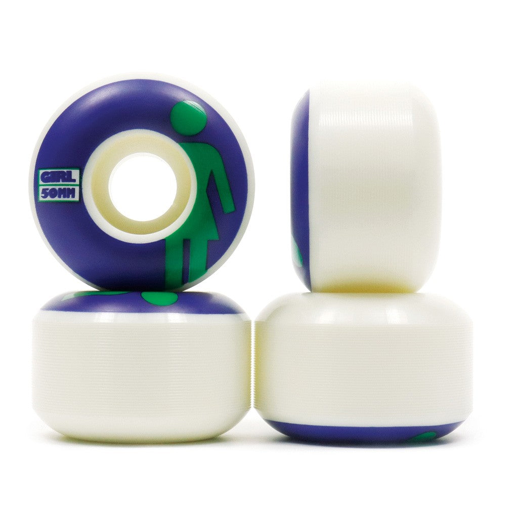 Roda Girl Skateboards Classic OG Conical 50mm - 99A - Branco / Roxo / Verde