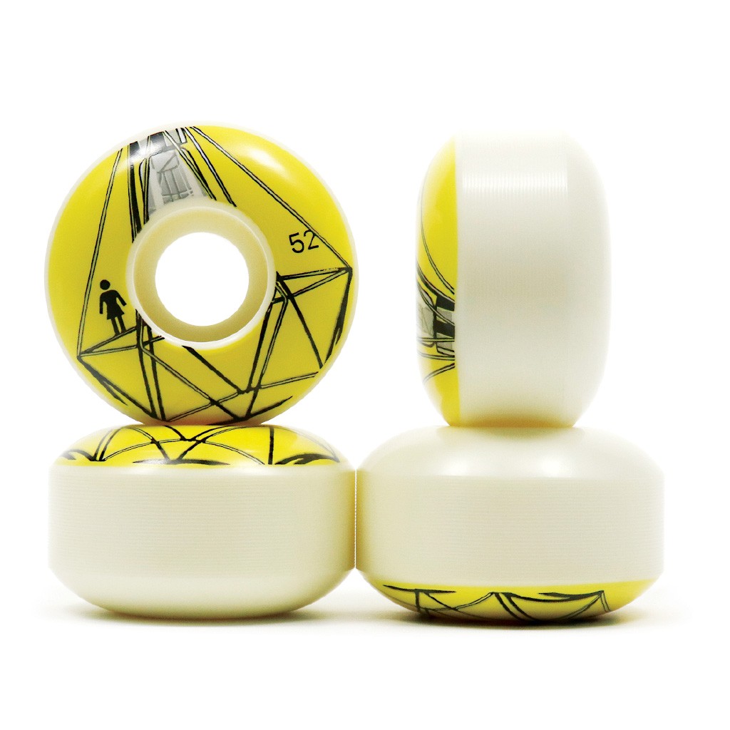 Roda Girl Skateboards Illuminated 52mm - 99A - Branco / Amarelo / Preto