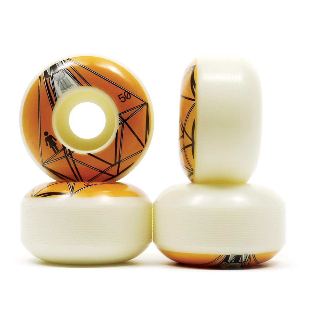 Roda Girl Skateboards Illuminated 50mm - 99A - Branco / Laranja / Preto
