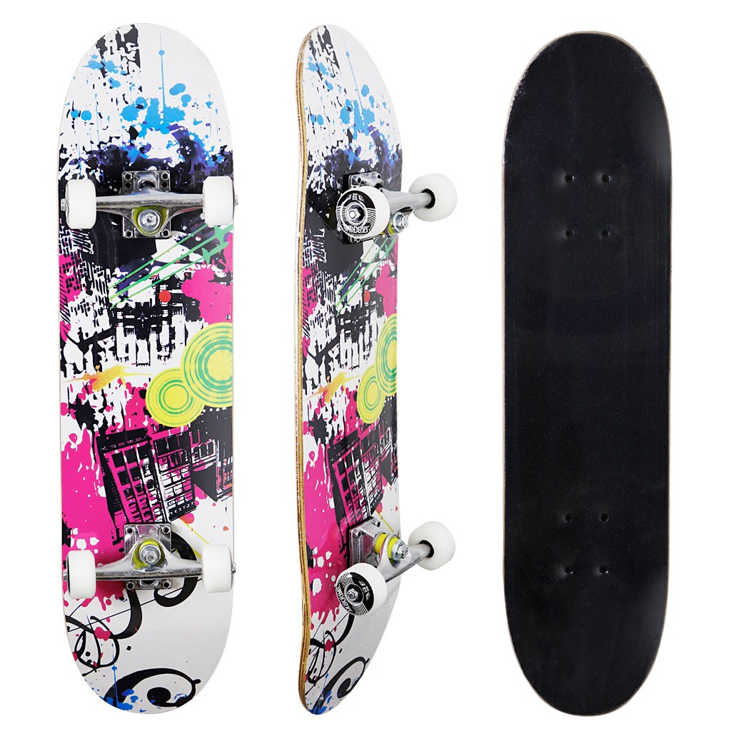 Skate Montado Multimarca Iniciante - Branco / Preto / Rosa