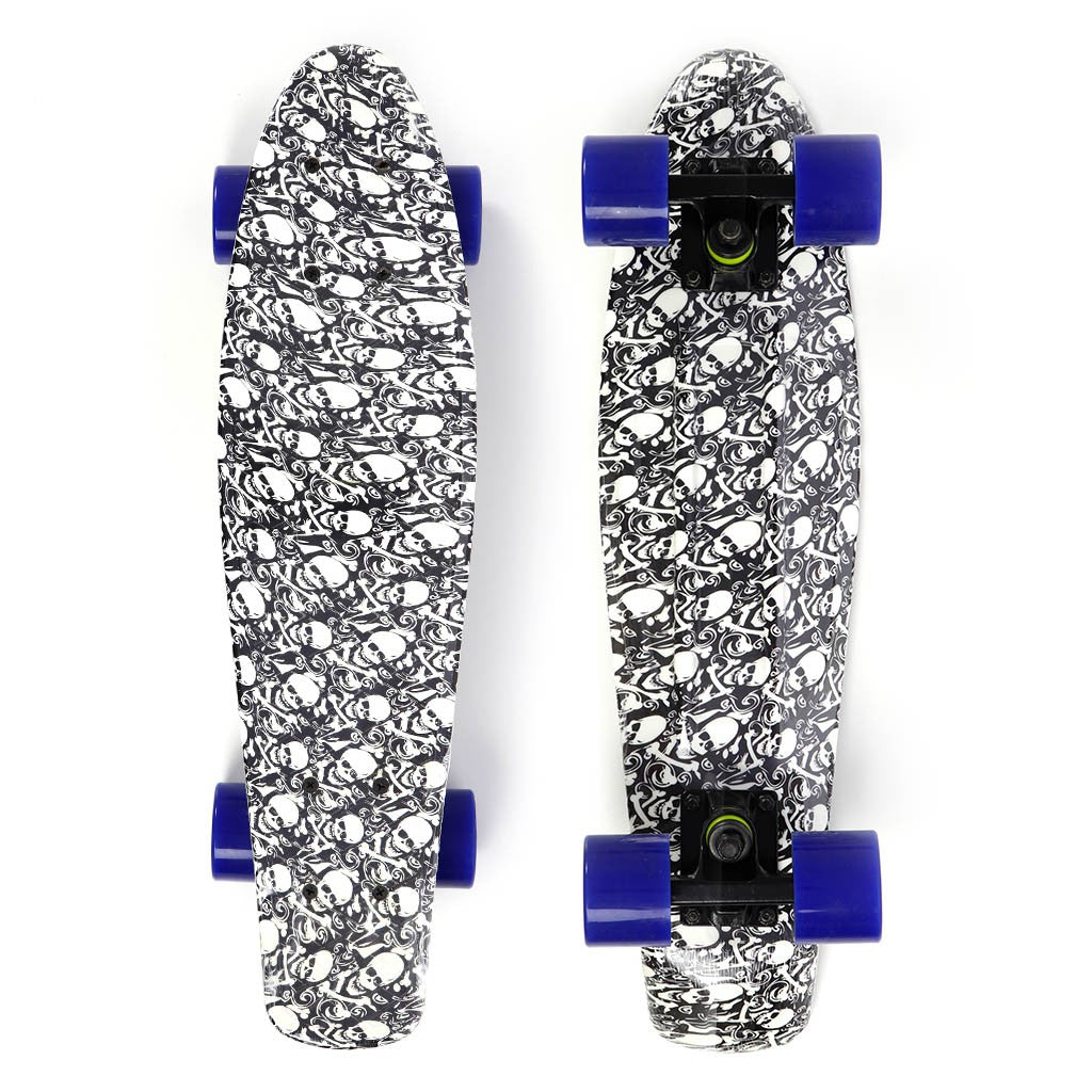 Mini Cruiser No Label Estampado - Caveiras Preta / Preto / Azul