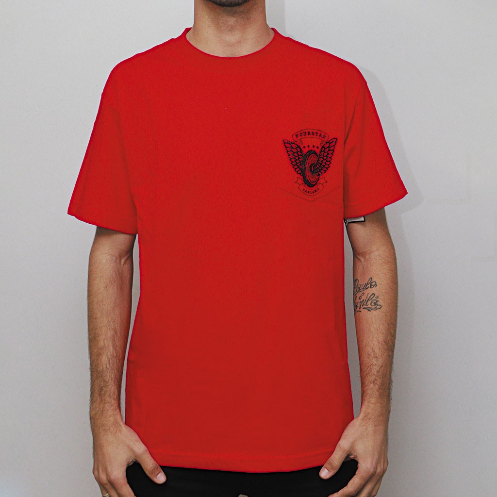 Camiseta Fourstar Clothing Winged Wheel Pocket - Vermelho
