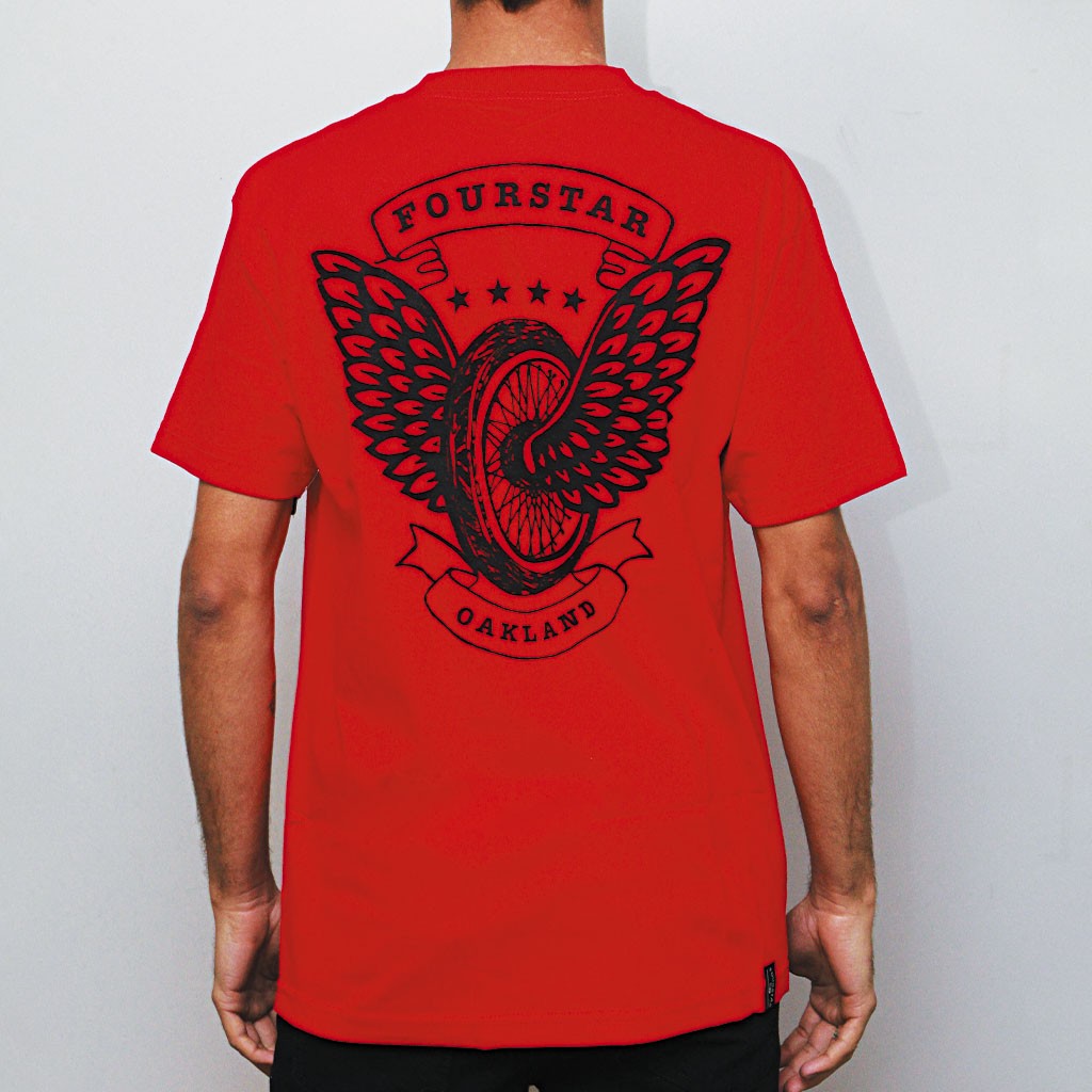 Camiseta Fourstar Clothing Winged Wheel Pocket - Vermelho