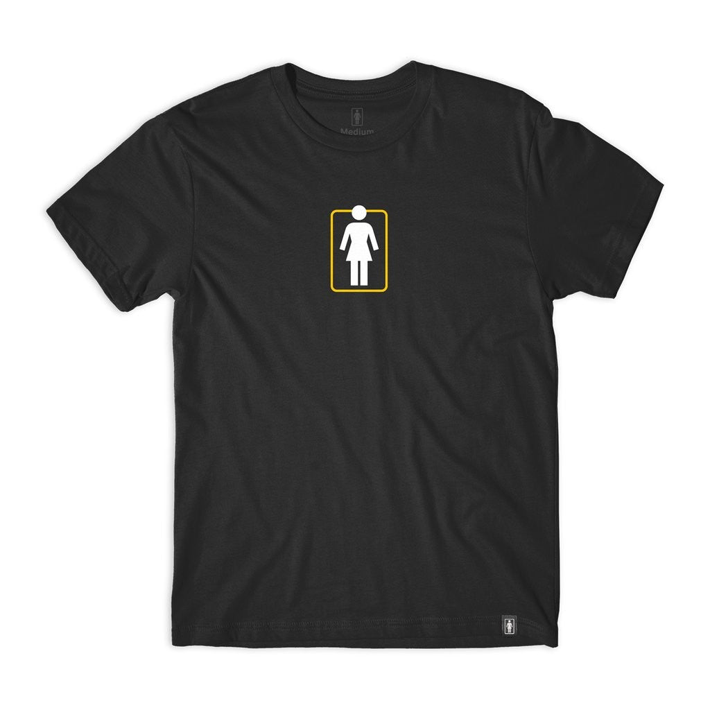 Camiseta Girl Skateboards Unboxed OG Center - Preta / Laranja / Branco