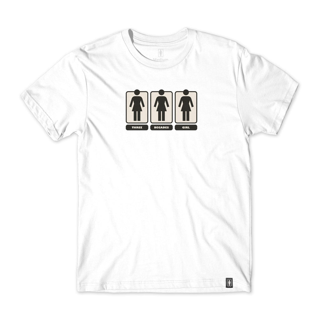 Camiseta Girl Skateboards Three Decades OG - Branca / Preto / Cinza