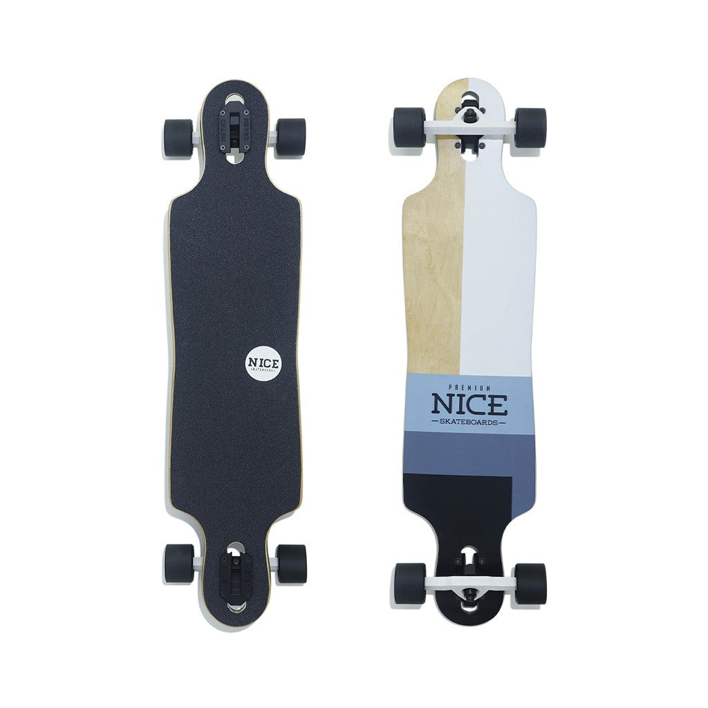 Skate Longboard Nice Skateboards Square Twin - Azul / Branco / Preto