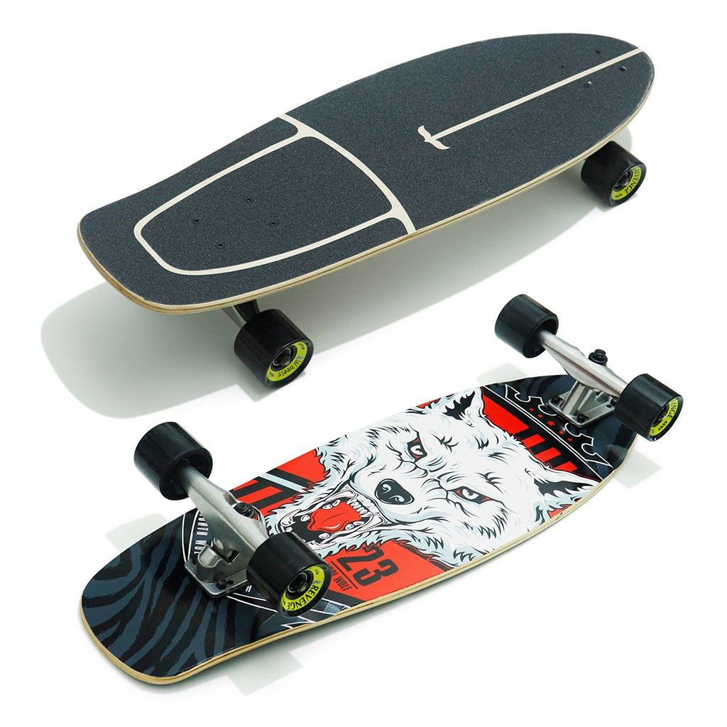 Skate Longboard Multimarca Skate Simulador 30 Wolf - Preto / Vermelho / Branco