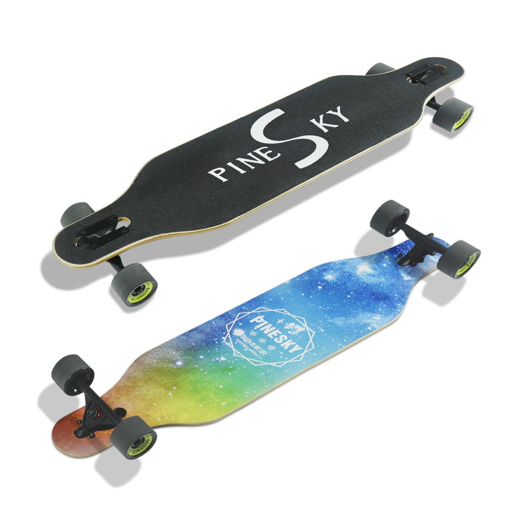 Skate Longboard Multimarca Pinesky 41 Starry Night - Azul / Verde / Vermelho