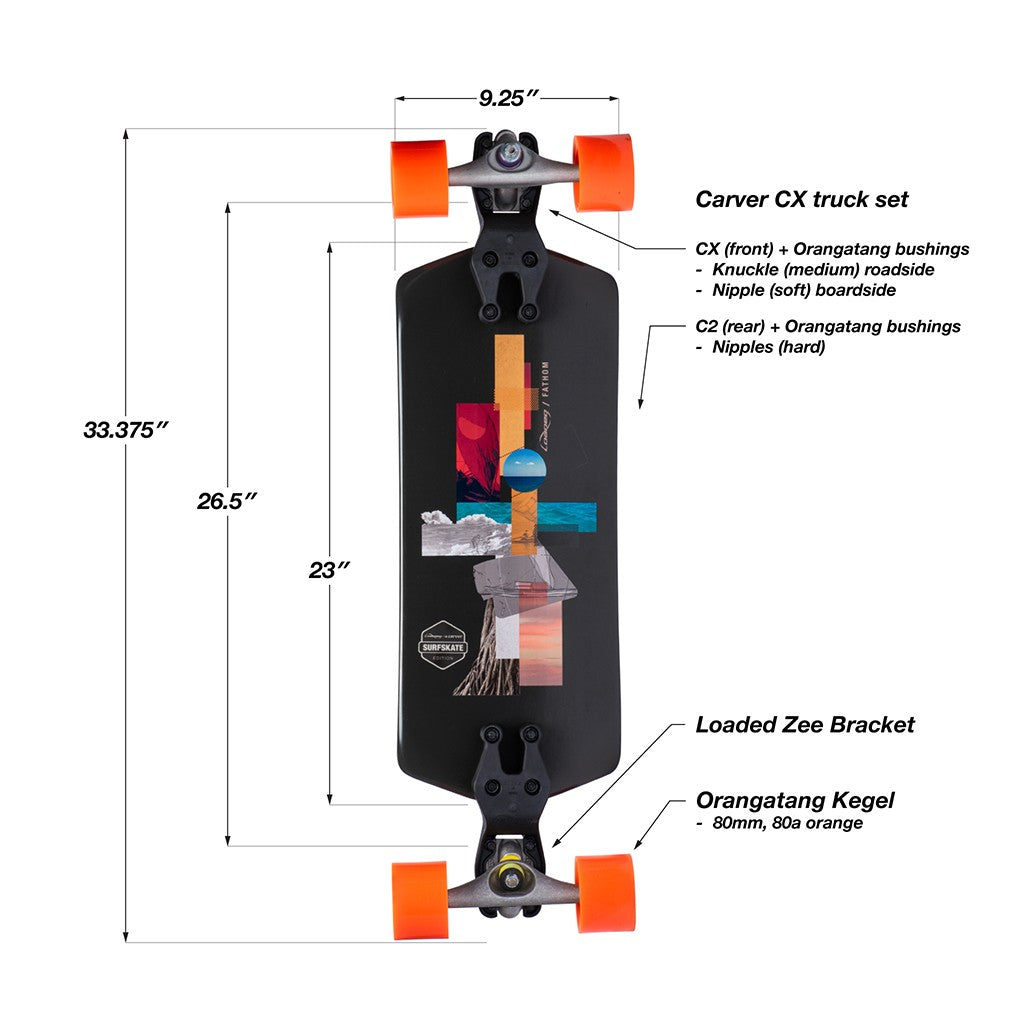 Skate Longboard Loaded Boards Fathom Surfskate Edition CX - Preto / Laranja