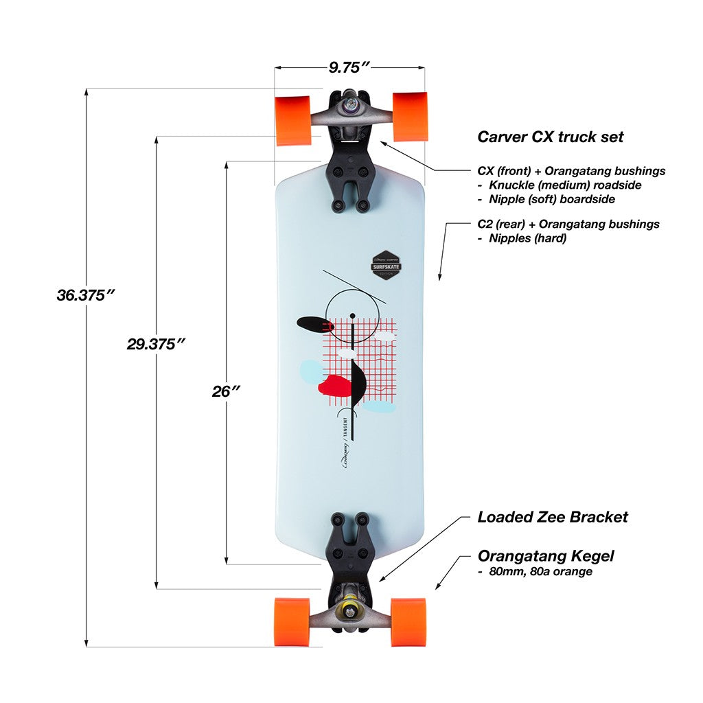 Skate Longboard Loaded Boards Tangent Surfskate Edition CX - Azul / Laranja